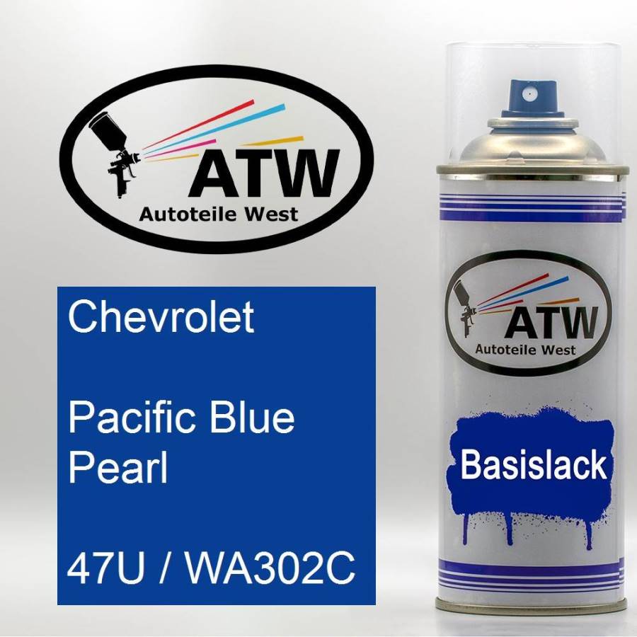 Chevrolet, Pacific Blue Pearl, 47U / WA302C: 400ml Sprühdose, von ATW Autoteile West.